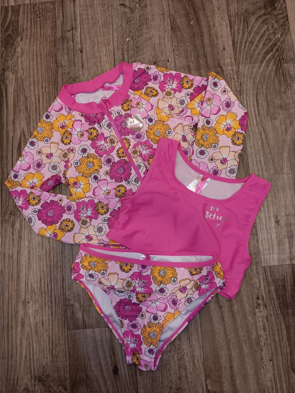 Betsey Johnson Pink Floral 3-Piece Girls Swim Set